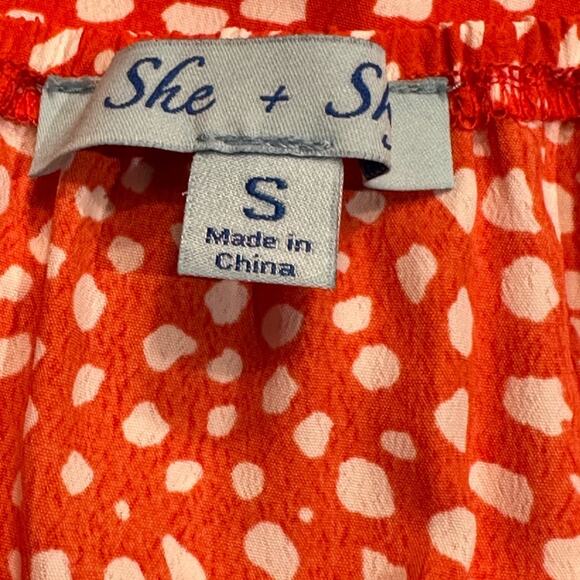 She + Sky Small Orange and White Spaghetti Strap Petal Skirt Romper - Picture 3 of 11